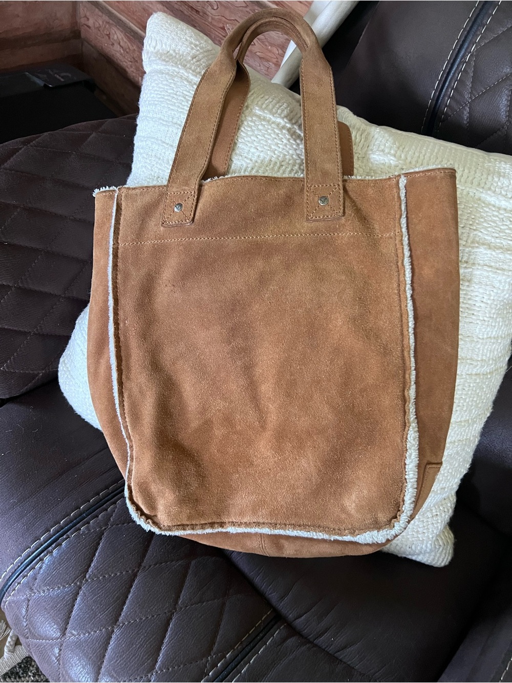 American Eagle Outfitters Brown Tote with Shearling Accent